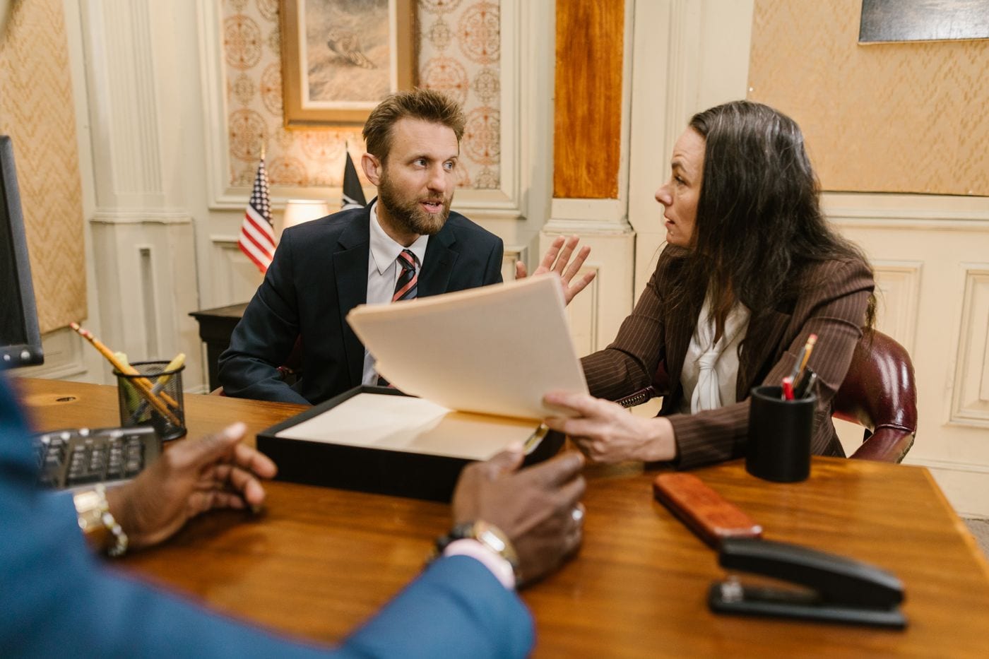 Attorney and client discussing an injury claim